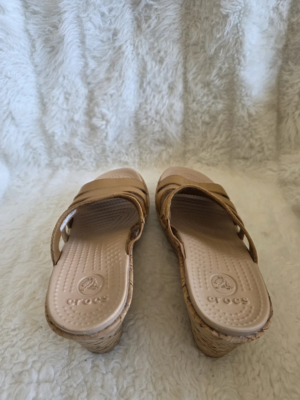 CROCS Tan Cork Wedge Slide Sandals